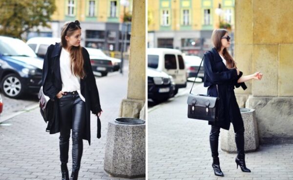 Black Glossed-Twill Trench Coat + leather pants – Jestem Kasia