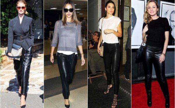 Skórzane spodnie w stylizacjach gwiazd